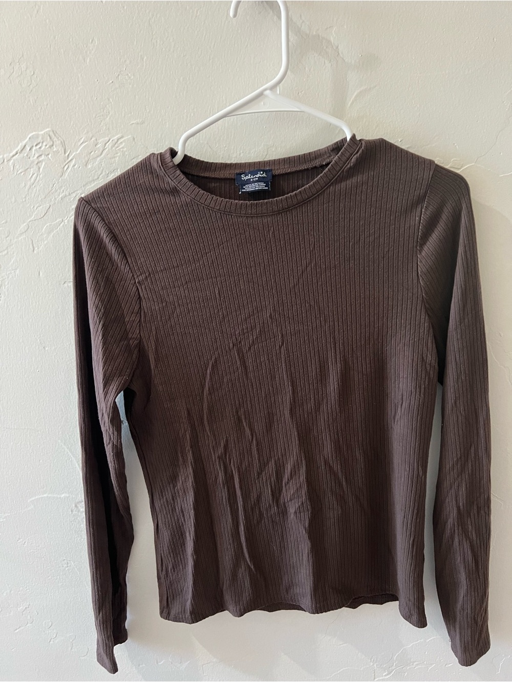 Splendid Brown Ribbed Long Sleeve Crewneck Top